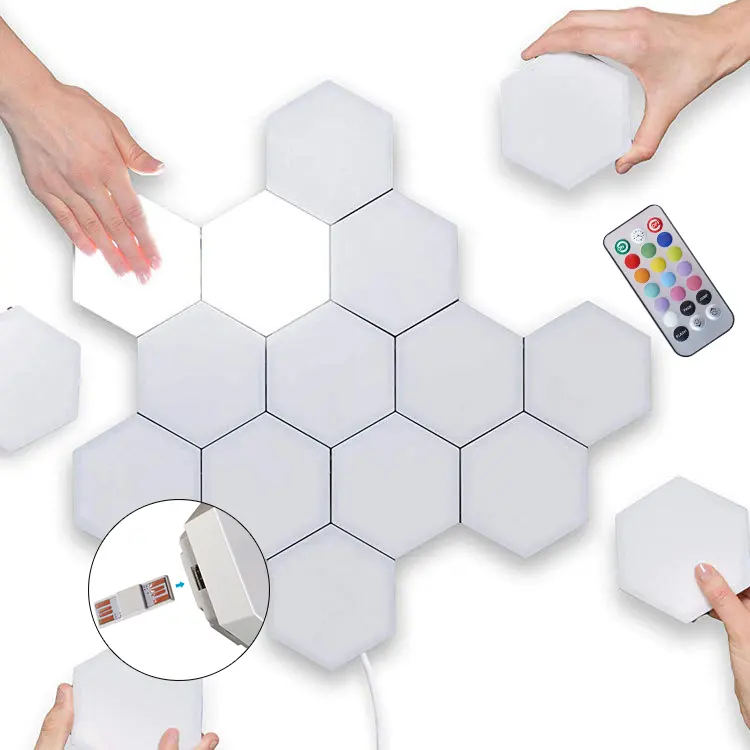 Creative Smart Removable Wall Lamp Quantum Modular Touch Hexagon Geometry Splicing Hex Honeycomb White Led Night Light